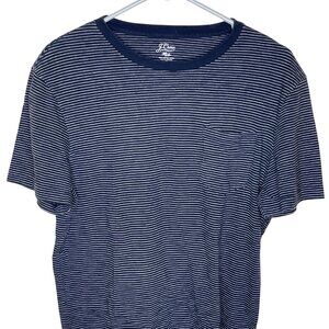 J. Crew Navy Cotton T-shirt Striped Crew neck with Pocket Mens Size M